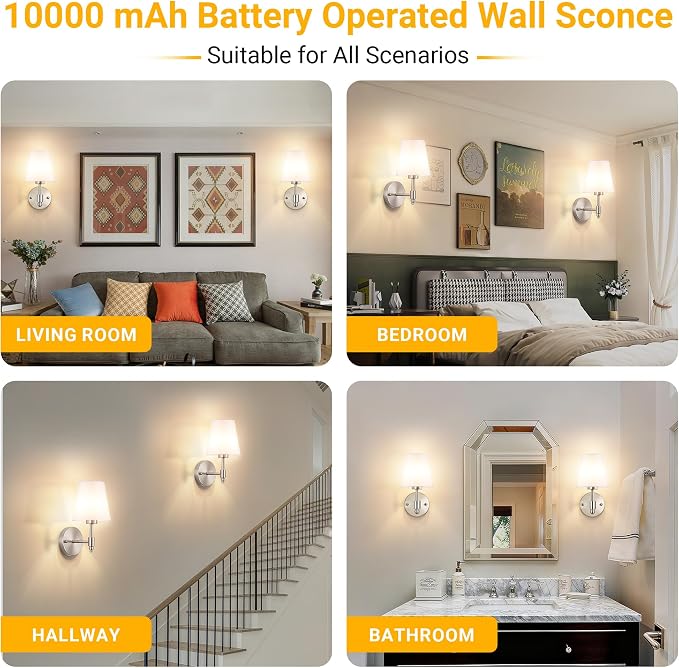 Vimhou Peel and Stick Wall Sconces, Stick On Wall Sconce Set of 2, Battery - Image 8