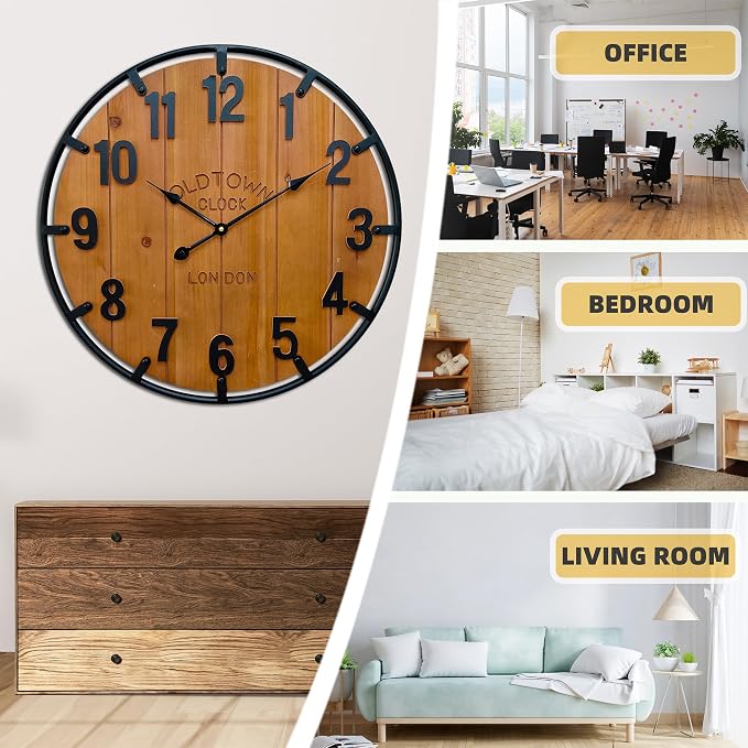 Large Farmhouse Rustic Wooden Wall Clock - Image 2