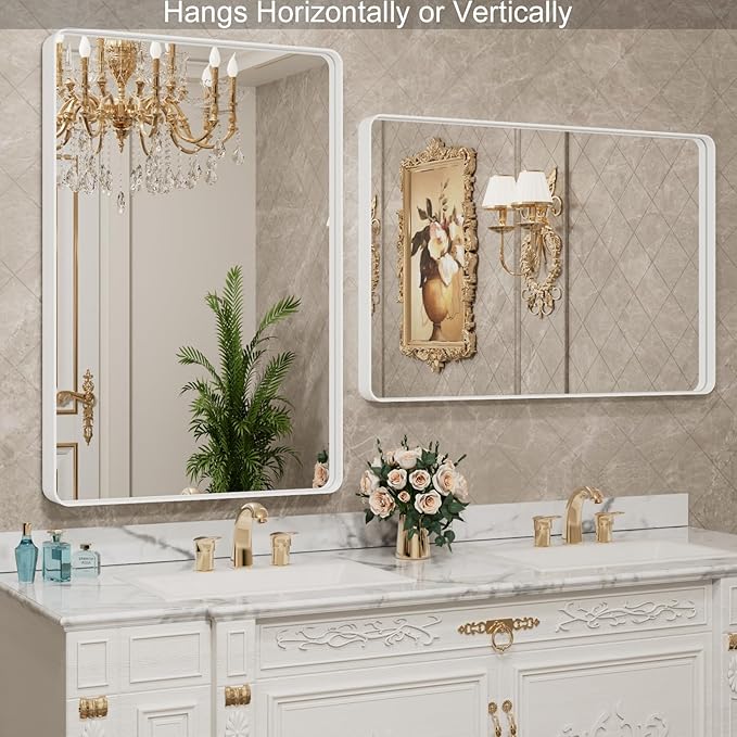 LOAAO 24x36 Inch White Metal Framed Bathroom Mirror - Image 3