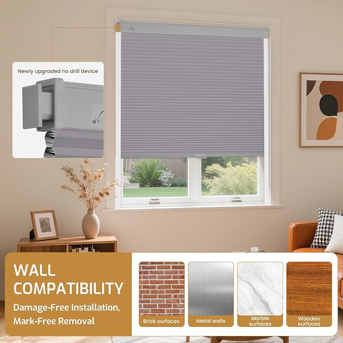 Grandekor No Drill No Tools Cordless Cellular Shades, UV Protection Privacy No - Image 8