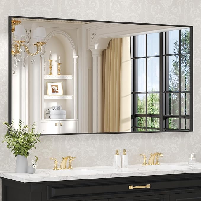 LOAAO Black Bathroom Mirror 60"X28" by LOAAO