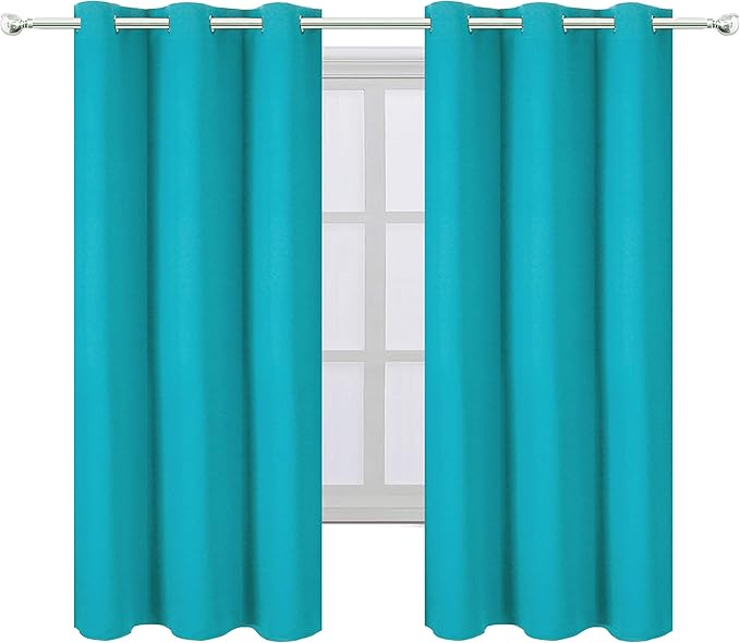 LEMOMO Teal/Turquoise Blackout Curtains/42 x 63 Inch Length Kids Curtains/Set - Image 2
