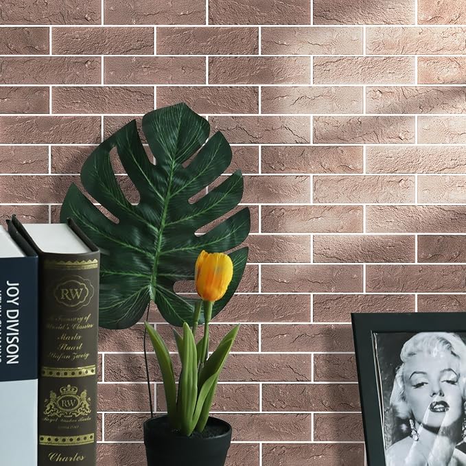 60 Red/Brown Thin Brick Wall Tiles, Clay Manufactured Faux Brick Veneers - Image 2