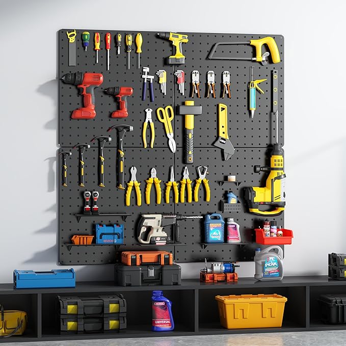 Peg Board, Total 32” x 32”, 4 Pack Black Peg Board Panels, 50lbs Load Capacity - Image 5