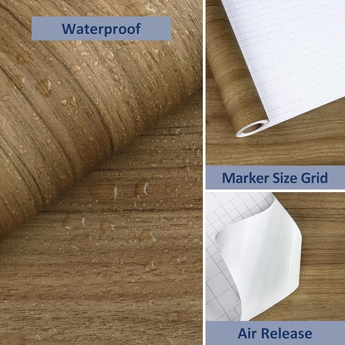 WESTICK Brown Wood Contact Paper Waterproof Kitchen Countertop Peel and Stick - Image 2