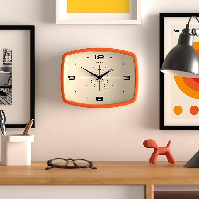 JONES CLOCKS® Movie wall Clock | Retro Rectangular Clock | 10 inch | Orange | - Image 3