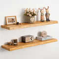 Floating Shelves Set of 2, Solid Elm Wood Wall Shelves 36 Inch by Unknown