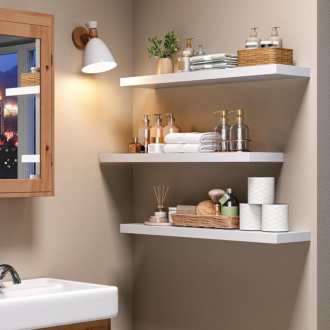 HOOBRO Floating Shelves for Wall, Wall Mounted Shelf Set of 2, 31.5" Hanging - Image 5