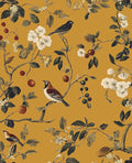 Laatse Vintage Bird Wallpaper 17.5"x118" Yellow Chinoiserie Floral Wallpaper by Laatse
