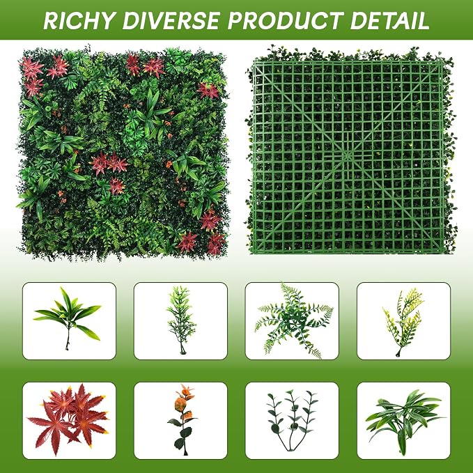 Grass Wall Panels 12 Pack 20"x20", Artificial Hedge Greenery Wall Backdrop - Image 2