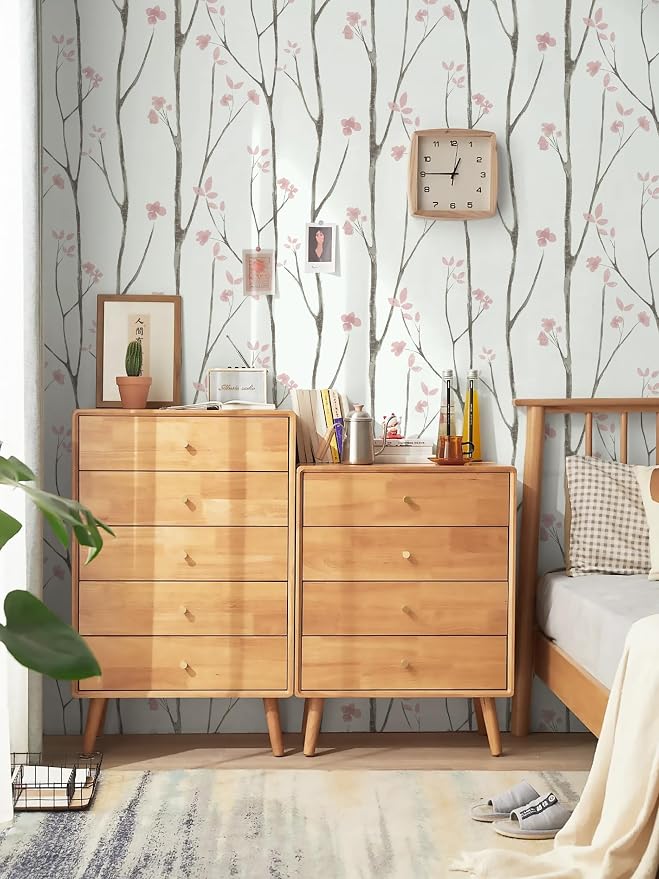 Timeet 197"x16" Floral Wallpaper Peel and Stick Wallpaper White and Pink - Image 4