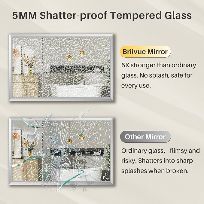 72x32 Inch Brushed Silver Bathroom Mirror - Image 7