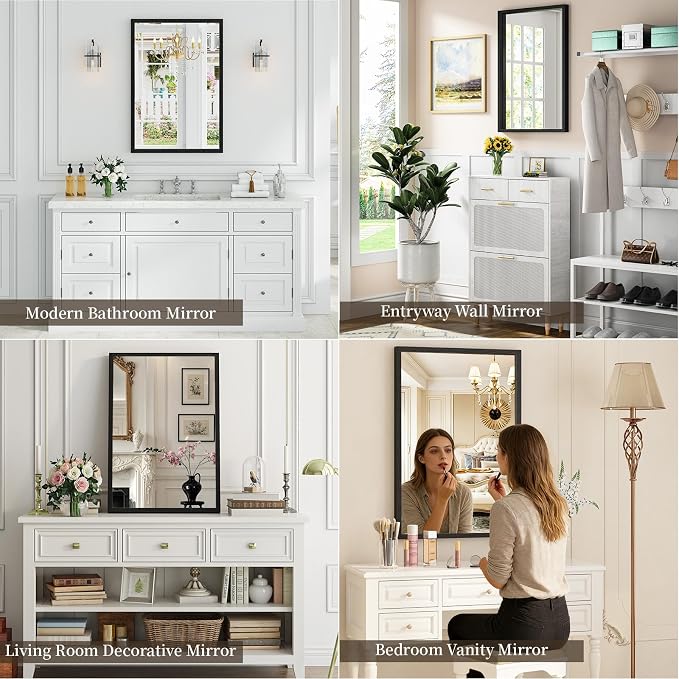 Syndra Black Wood Frame Bathroom Mirror, Waterproof Slim Deep Frame, - Image 6