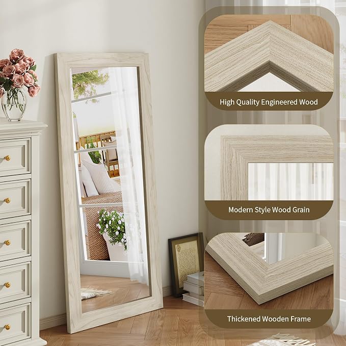 Syndra Modern Full Length Mirror Wood Frame, 56x20'' Large Floor Mirror - Image 3