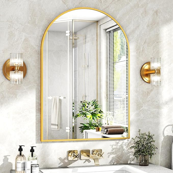 XRAMFY 24"x36" Gold Arched Bathroom Mirror by XRAMFY