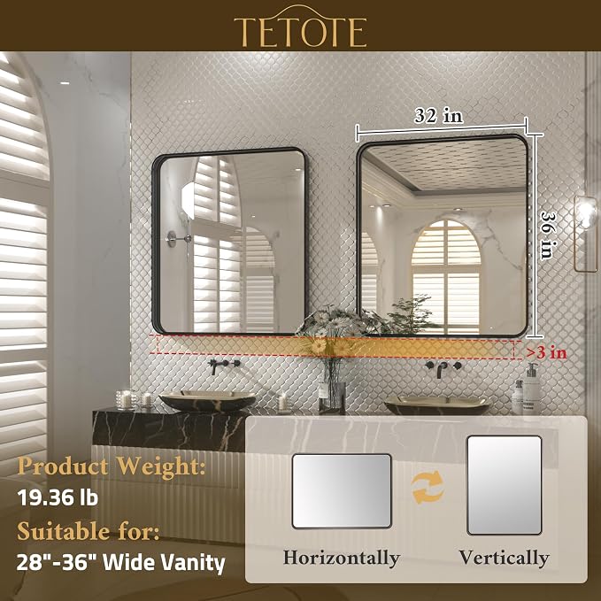TETOTE 32 x 36 Inch Black Mirror - Image 6
