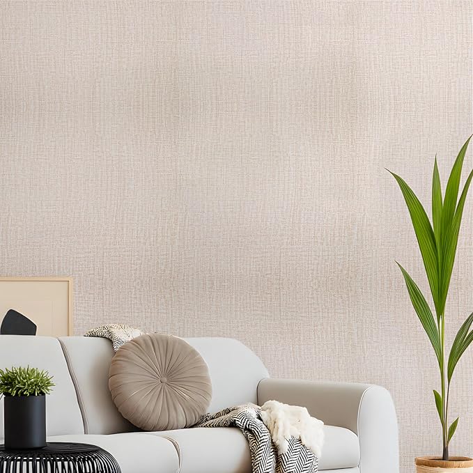 Yancorp 24"x120" Textured Fabric Khaki Wallpaper Faux Grasscloth Peel and Stick - Image 2