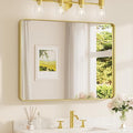 TETOTE 40 x 30 Inch Gold Bathroom Mirror, Brushed Brass Metal Frame Mirror by TETOTE