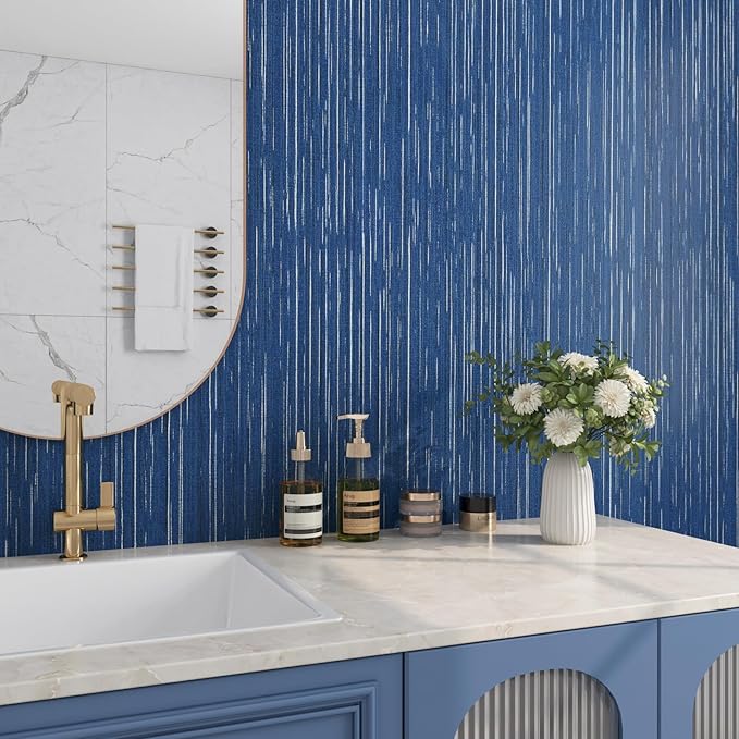 Livelynine Blue Grasscloth Peel and Stick Wallpaper Textured Prepasted Navy - Image 3