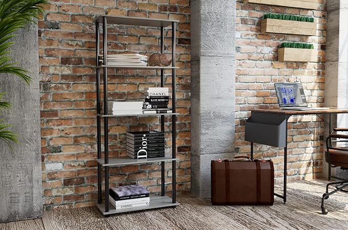 Furinno TURN-N-TUBE Storage Shelves, 5-Tier Book Shelf, Corner Shelf, Toolless - Image 2