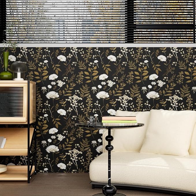 Laatse Dark Floral Wallpaper Peel and Stick Boho Wallpaper 17.5in x 393in - Image 2