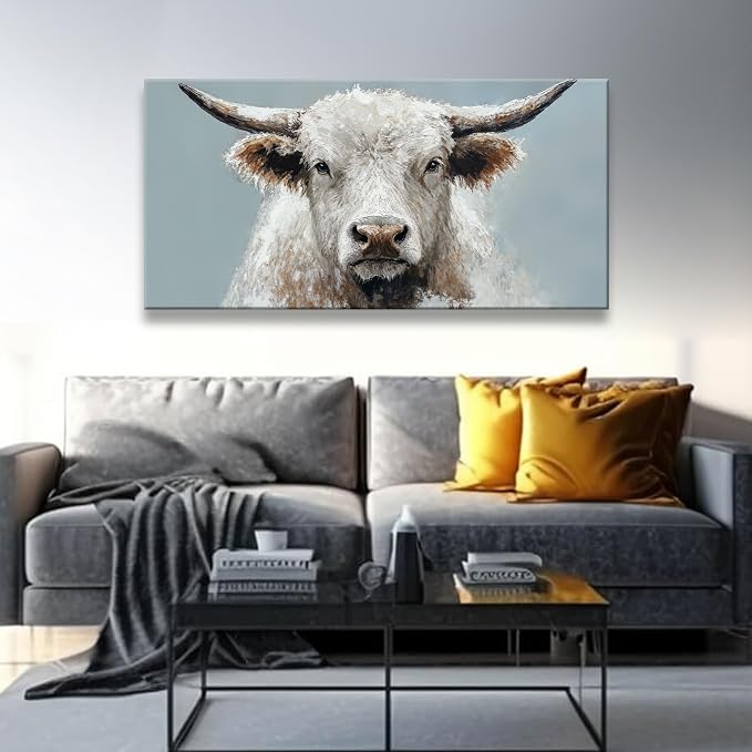 Wall Art Freedom Highland Cow Painting Wild Animal Cattle Canvas Art Wall Decor - Image 3