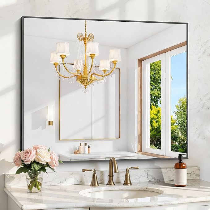 KOCUUY Bathroom Mirror 36"x40", Shatterpoof Large Vanity Mirror, Metal Framed by KOCUUY