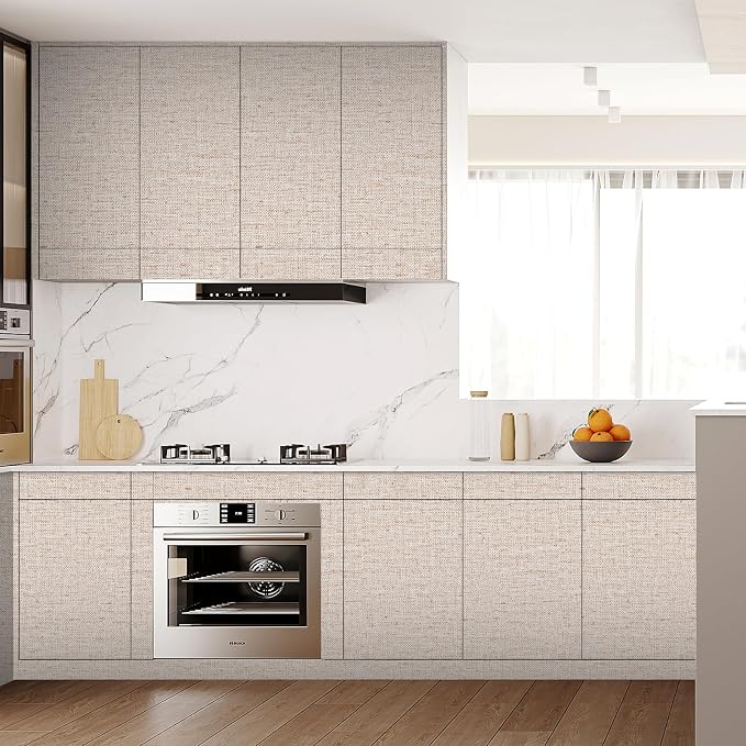 15.75"x393.7" Beige Wallpaper Peel and Stick Removable Grasscloth Textured Wall - Image 5