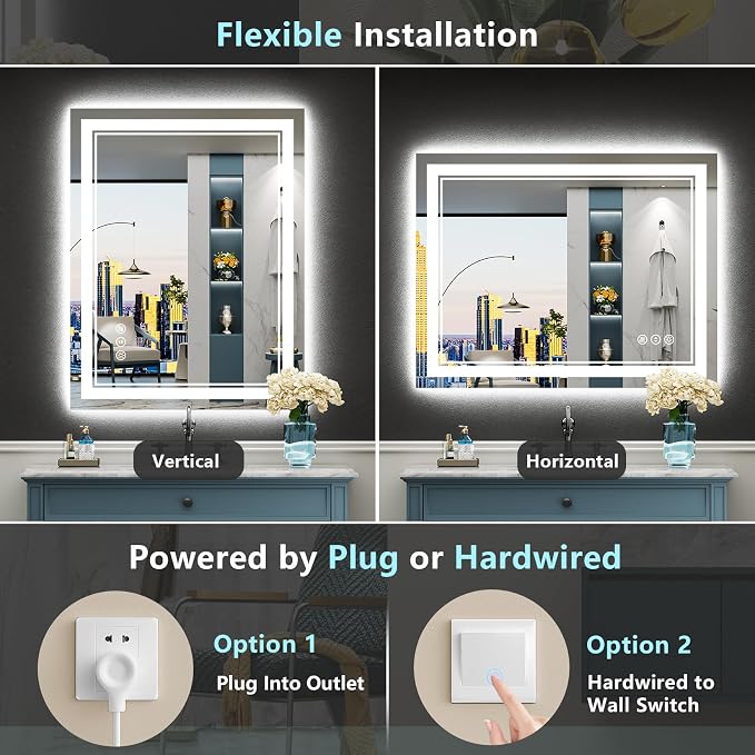 24x36 LED Bathroom Mirror with Lights, Backlit and Front Lit Anti-Fog Lighted - Image 7