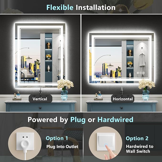 24x30 LED Bathroom Mirror with Lights, Backlit and Front Lit Anti-Fog Lighted - Image 6