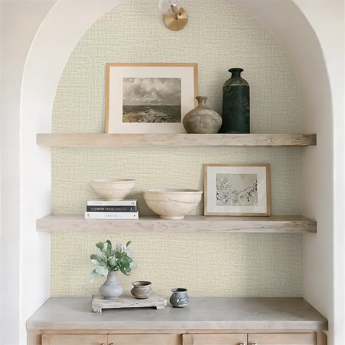 Guvana Grasscloth Peel and Stick Wallpaper Cream Textured Contact Paper Modern - Image 7