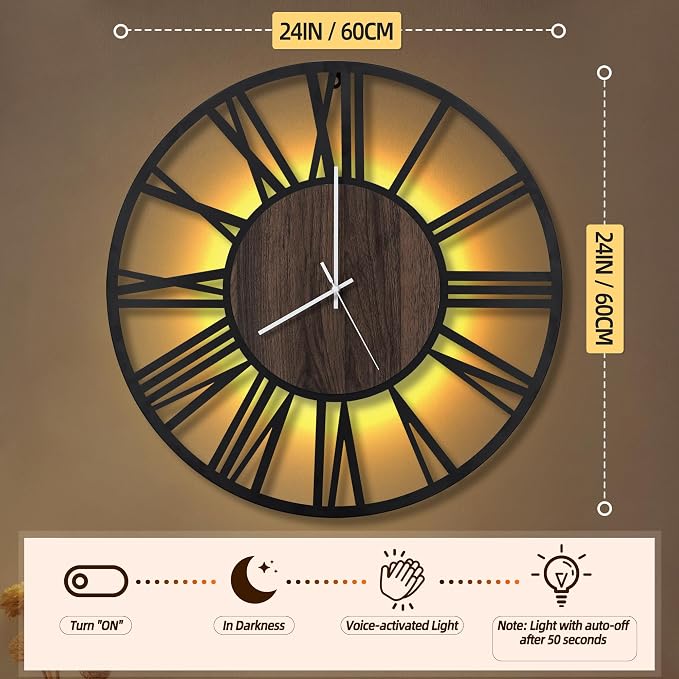 LEIKE Large LED Wall Clocks, Non Ticking, Battery Operated Rustic Round Modern - Image 2