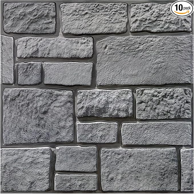 COMSTICKC 3D Wall Panel Peel and Stick, Faux Stone Wall Panel 10 Pcs 12"X12" by COMSTICKCDECOR