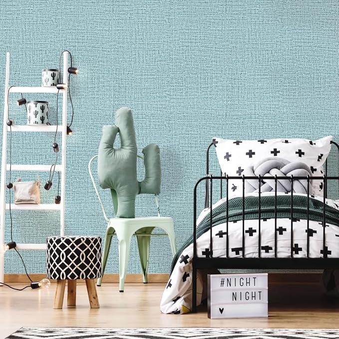 Teal Wallpaper Grasscloth Peel and Stick Wallpaper 17.7inch x 118.1inch Teal - Image 8