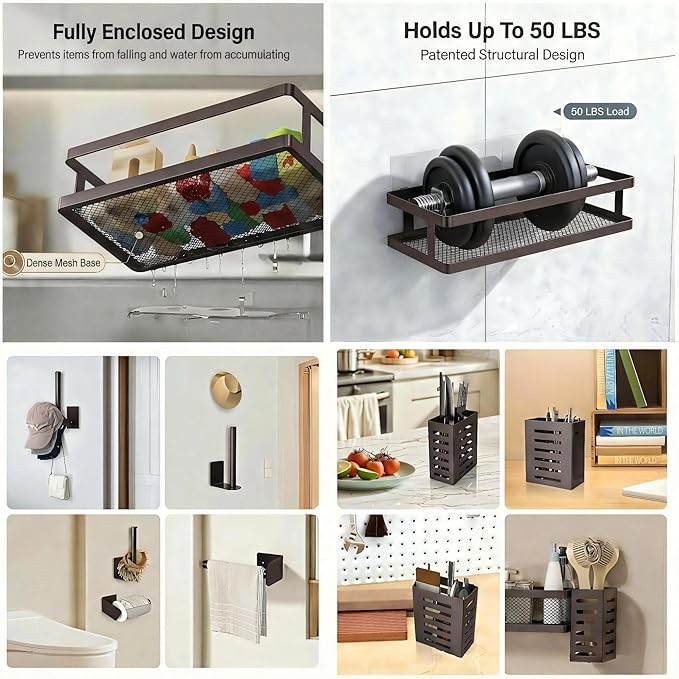 PUSDON 5-in-1 Shower Caddy & Kitchen Organizer Set, Wall Mount Wide Spice Rack - Image 4