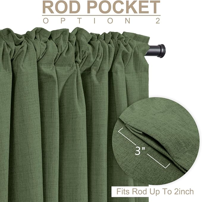 100% Blackout Shield Olive Green Linen Blackout Curtains - Image 4