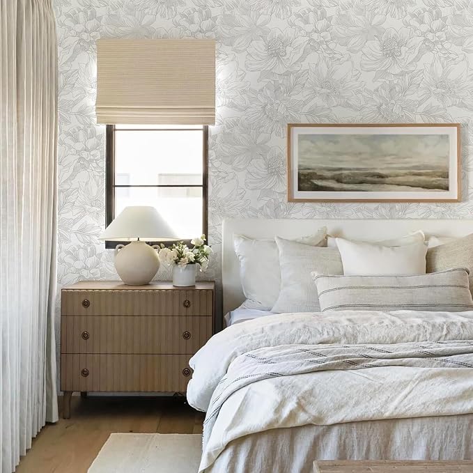 Ismoon Large Floral Peel and Stick Wallpaper Boho White/Grey Contact Paper - Image 5