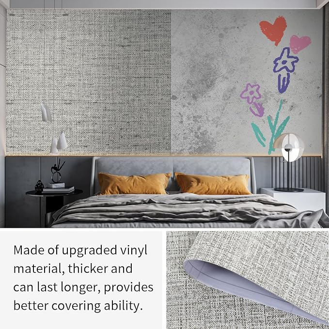 15.75"x787.4" Gray Grasscloth Wallpaper Peel and Stick Removable Textured Wall - Image 8
