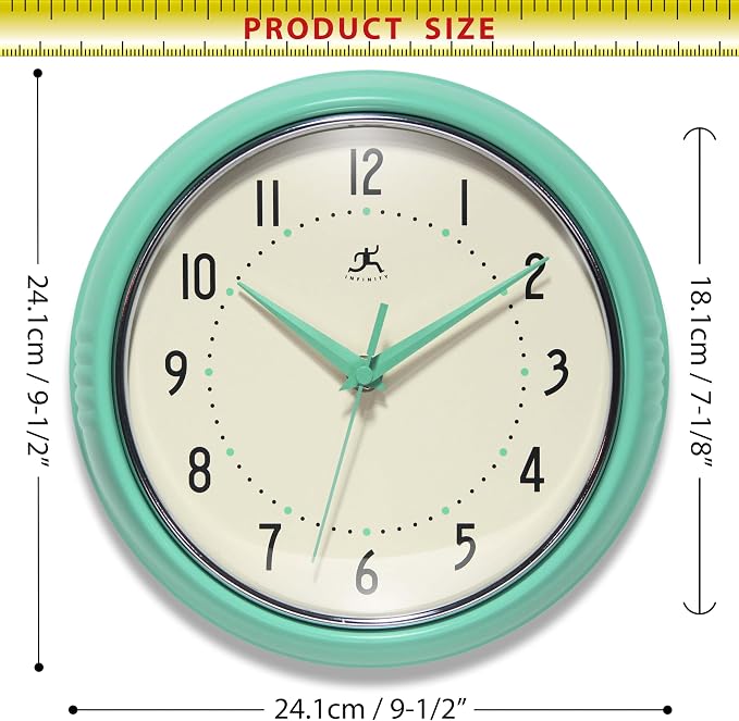 Infinity Instruments LTD. Retro 9 inch Silent Sweep Non-Ticking Mid Century - Image 5