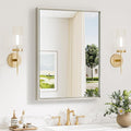 Keonjinn 24 x 32 Inch Brushed Nickel Bathroom Mirror, Beveled Rectangle Framed by Keonjinn