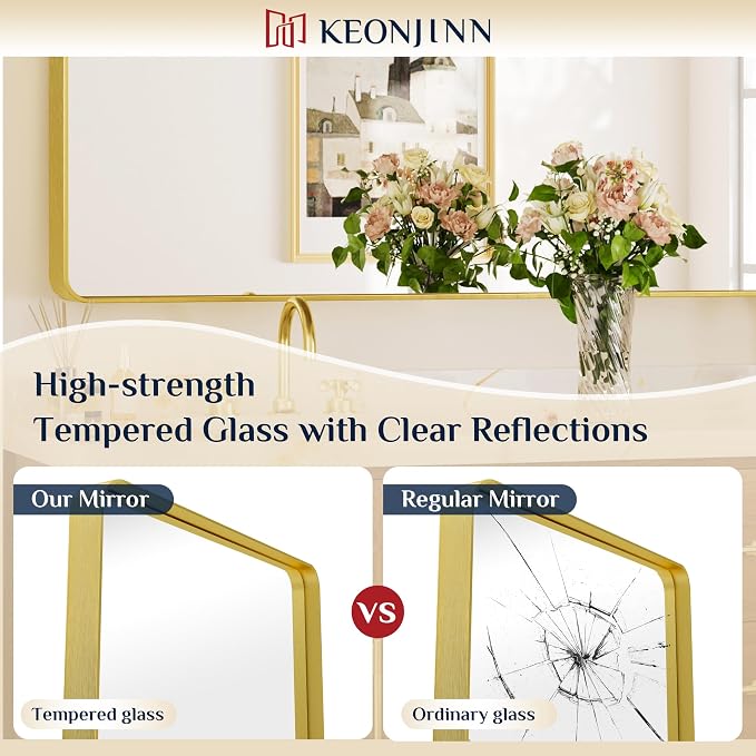 Keonjinn Gold Bathroom Mirrors for Over Sink, 40” x 24” Rounded Rectangle - Image 5