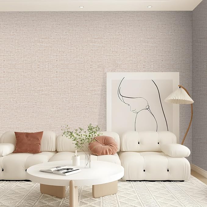 Beige Grasscloth Contact Paper 15.75x196.85inch Peel and Stick Wallpaper - Image 3