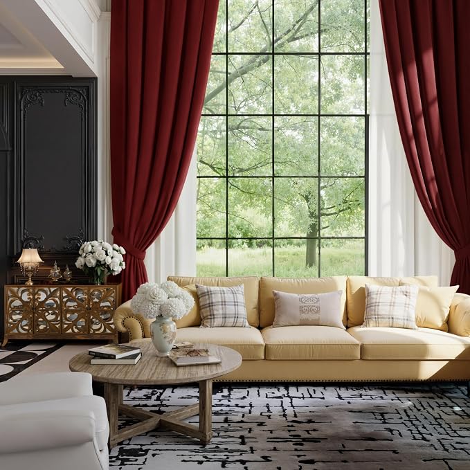 NICETOWN 144 inch Long Red Velvet Curtains and Drapes, Extra Long Elegant Wall by NICETOWN