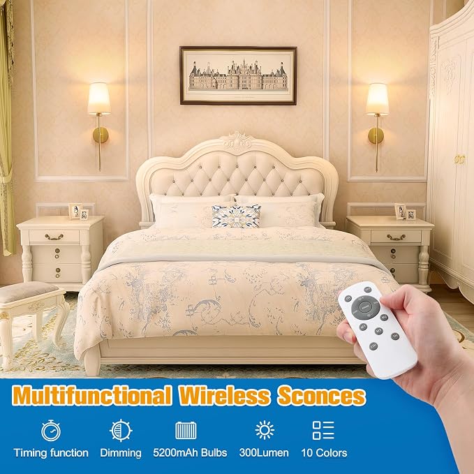 NIORSUN 25.4 inch Battery Operated Wall Sconce Set of 2, 9 Colors Wireless - Image 2