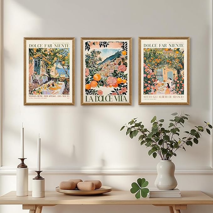 SYWENNOI 3 Pieces Wood Framed Italy Scenes Canvas Wall Art, Tuscan Wall Decor - Image 3