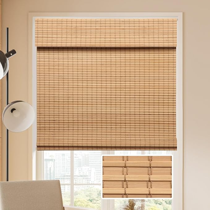LUCKUP Cordless Bamboo Roman Blinds Shades by LUCKUP