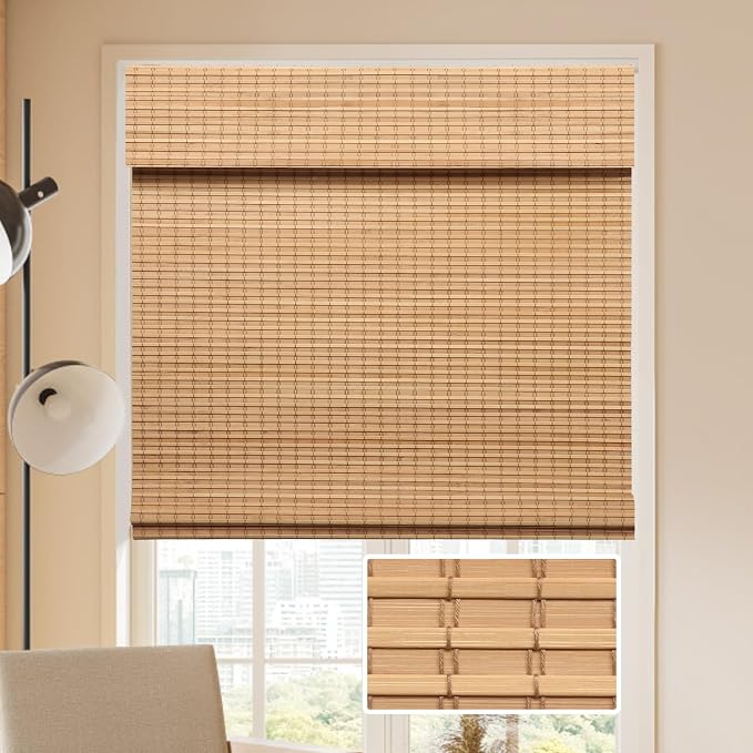 LUCKUP Cordless Bamboo Roman Blinds Shades by LUCKUP