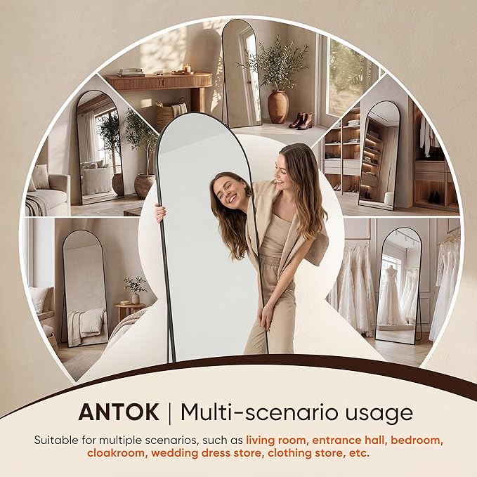 Antok 81" x41” Arched Full Length Floor Mirror, Free Standing/Wall Mount/Leaning - Image 8