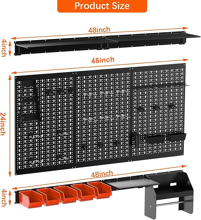 TORACK Metal Pegboard Wall Organizer 4ft Wide, Tool Storage Pegboard System - Image 3