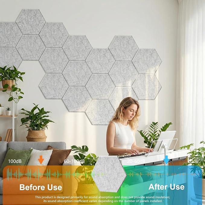 12 Pack Hexagon Acoustic Panels, Self-Adhesive Sound Deadening Panels, Sound - Image 3